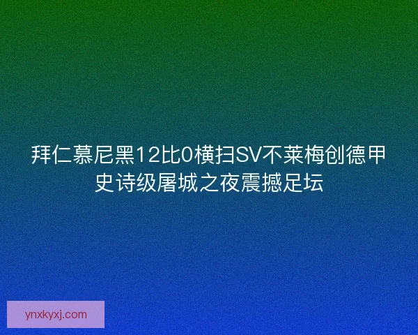 拜仁慕尼黑12比0横扫SV不莱梅创德甲史诗级屠城之夜震撼足坛